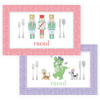 Nutcracker & Mardi Gras Dino Parade Dual Sided Holiday Placemat