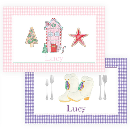 Gingerbread Holiday House/Cookies and Mardi Gras Marching Boots Dual Sided Placemat
