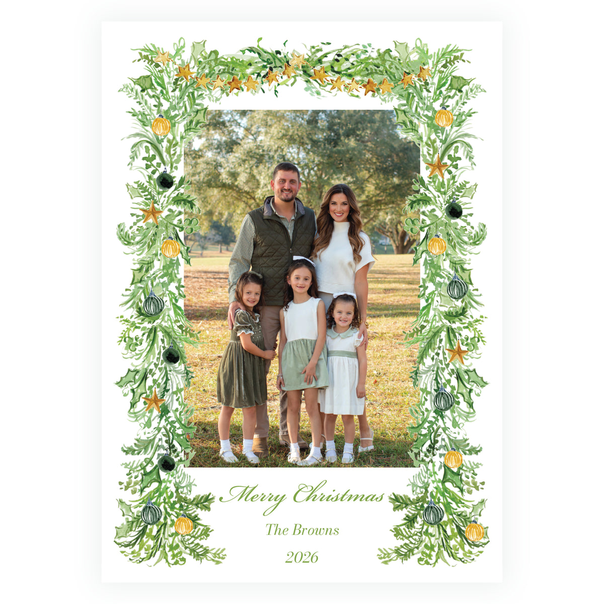 Festive Fir Garland Personalized Christmas Photo Card