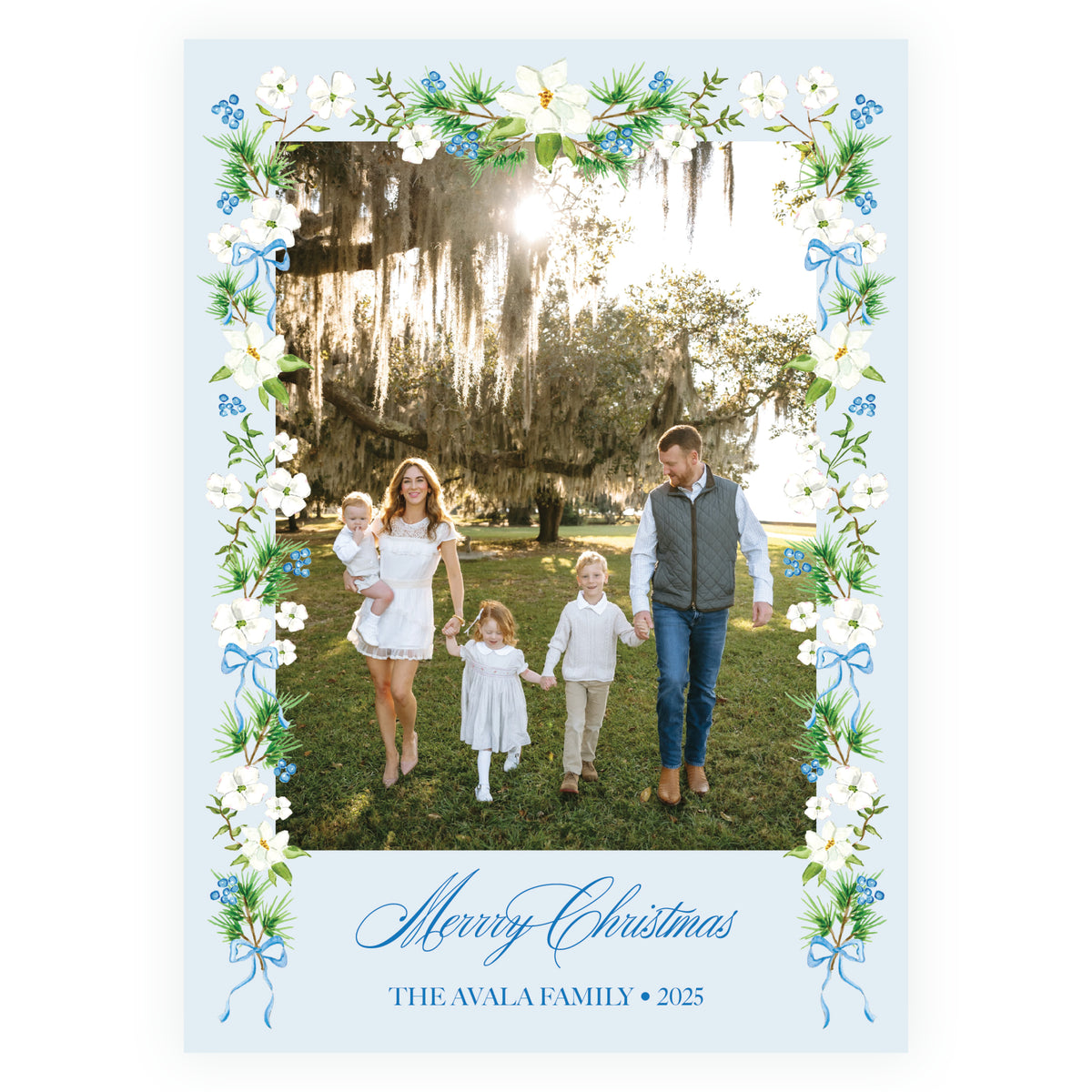 Holiday Blossom Botanical Personalized Christmas Photo Card