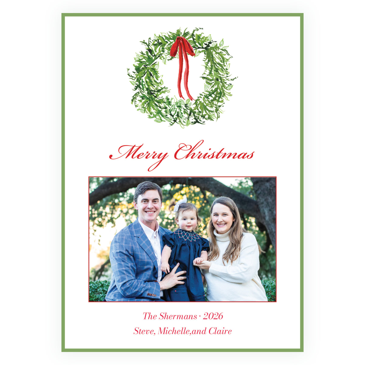 Festive Fir Classic Wreath Personalized Christmas Photo Card