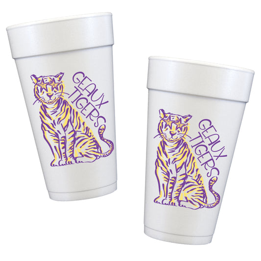Purple & Gold Tiger with Stars Styrofoam Cups