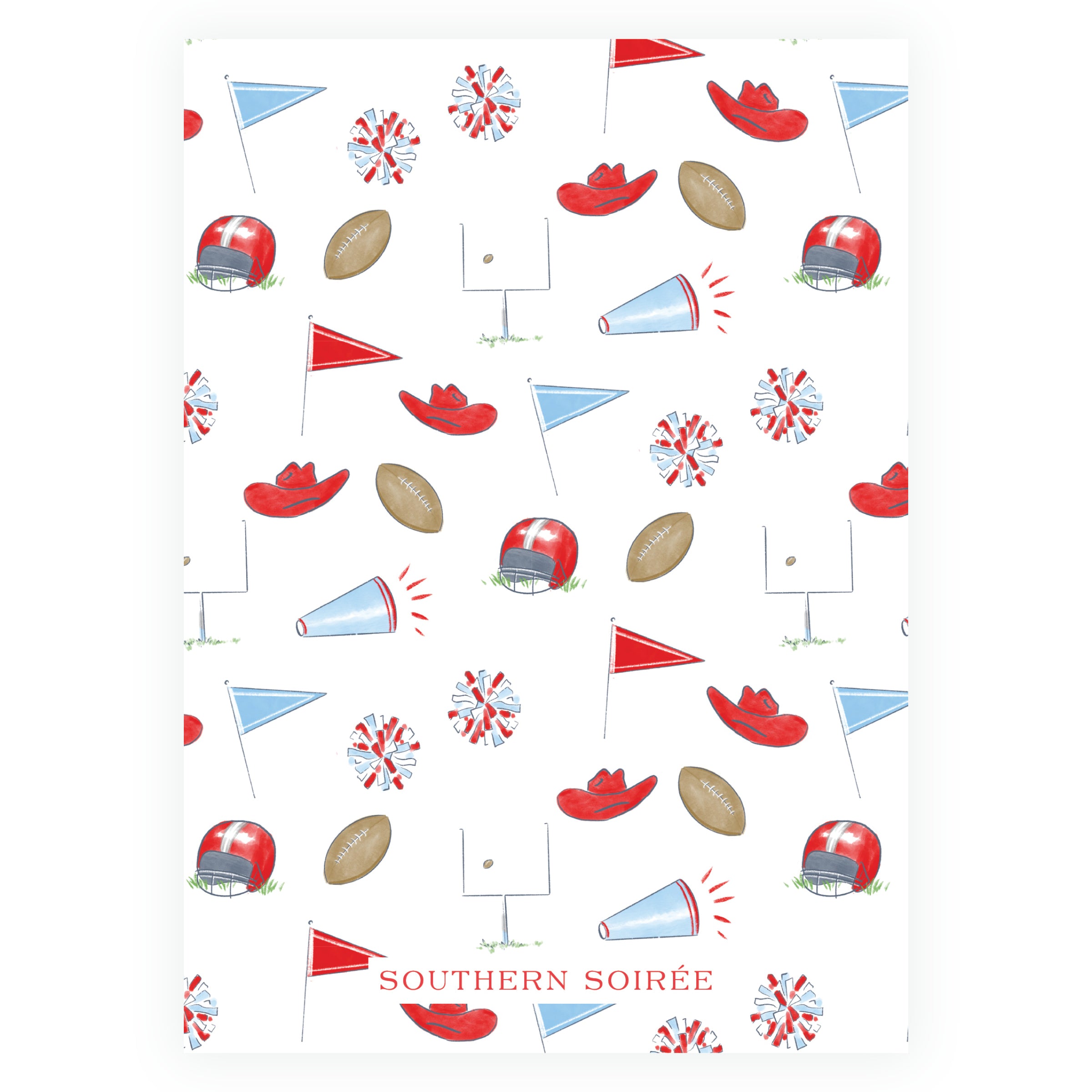 Red, Navy & Powder Blue Cheerleader and Football Player Birthday Invitation