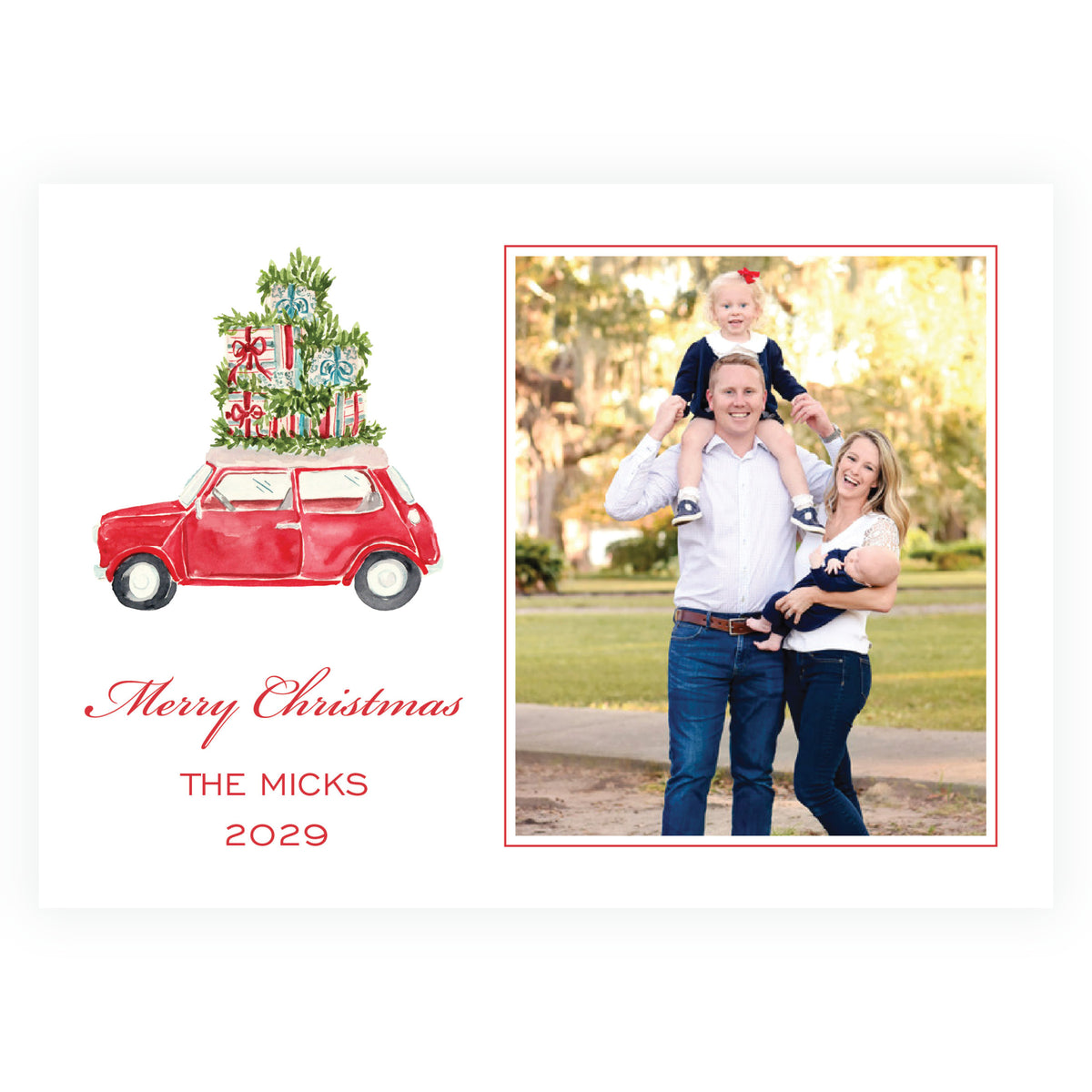 Decked in Garland – Christmas Car Landscape Personalized Christmas Photo Card