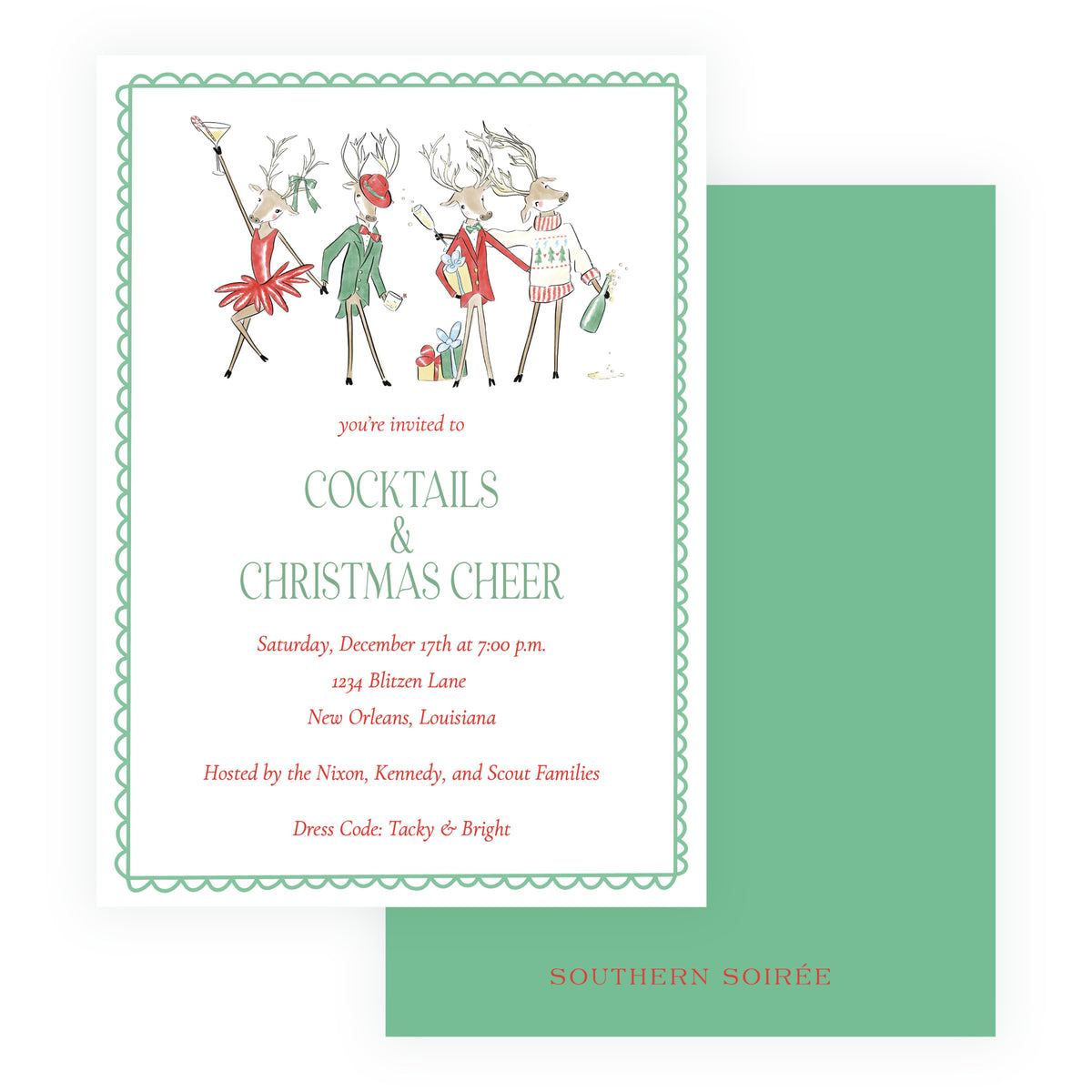Reindeer Revelry Cocktails & Christmas Cheer Holiday Party Invitation