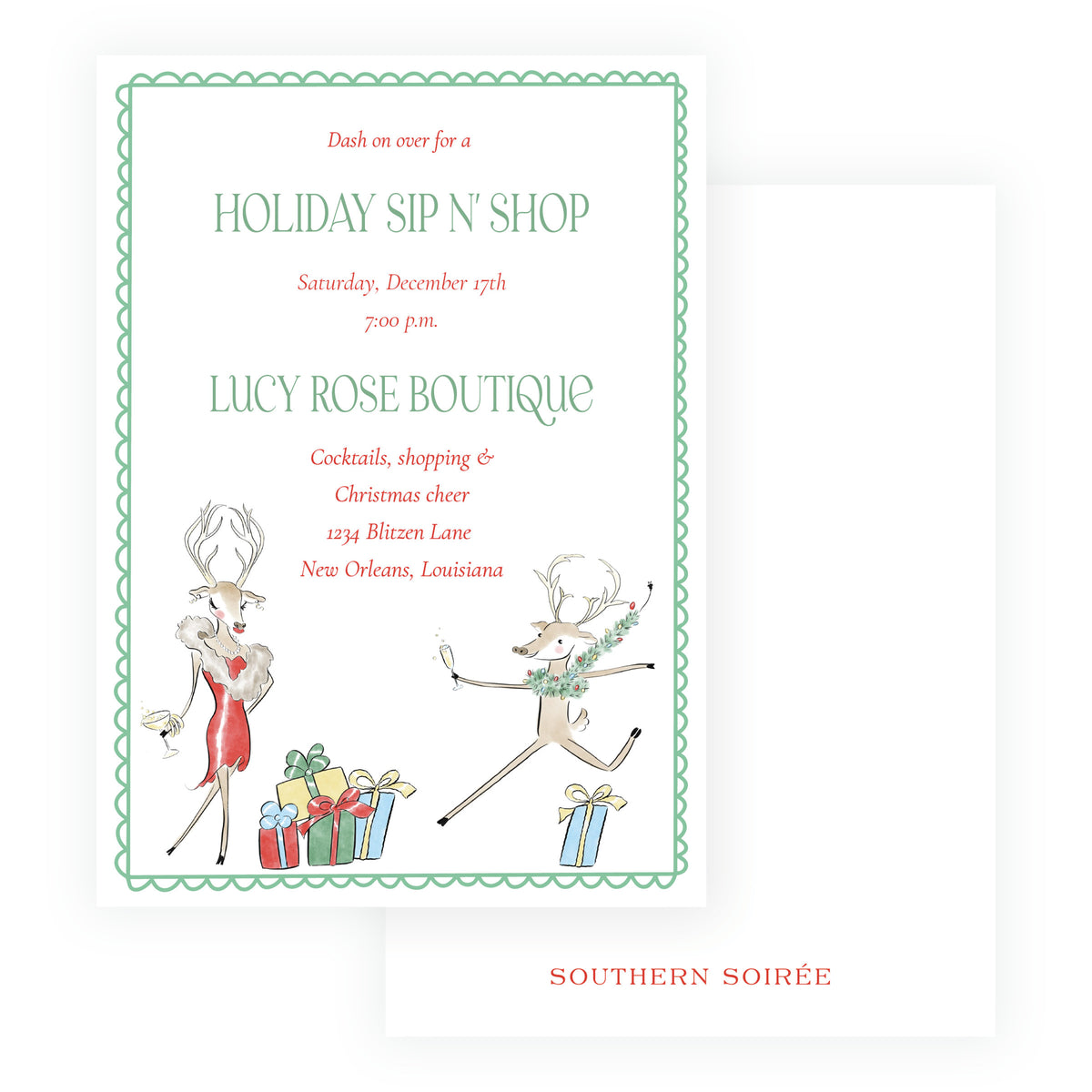 Reindeer Revelry Holiday Sip N’ Shop Christmas Invitation