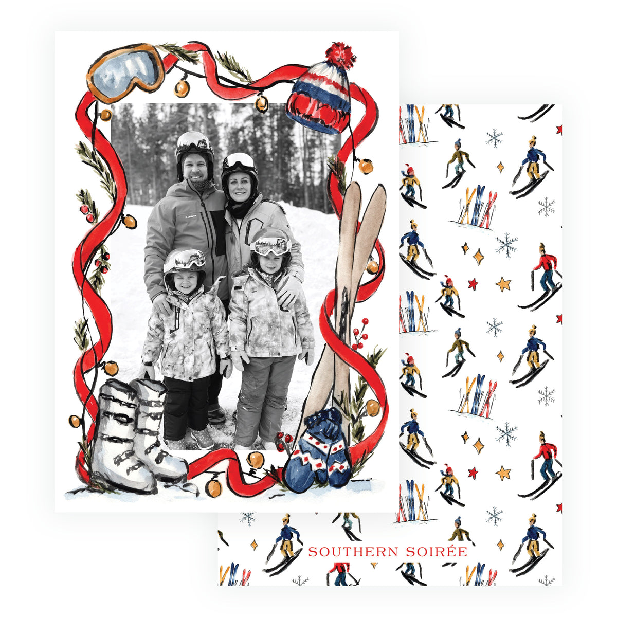 Alpine Holiday – Ski Ribbon Frame Personalized Holiday Photo Card