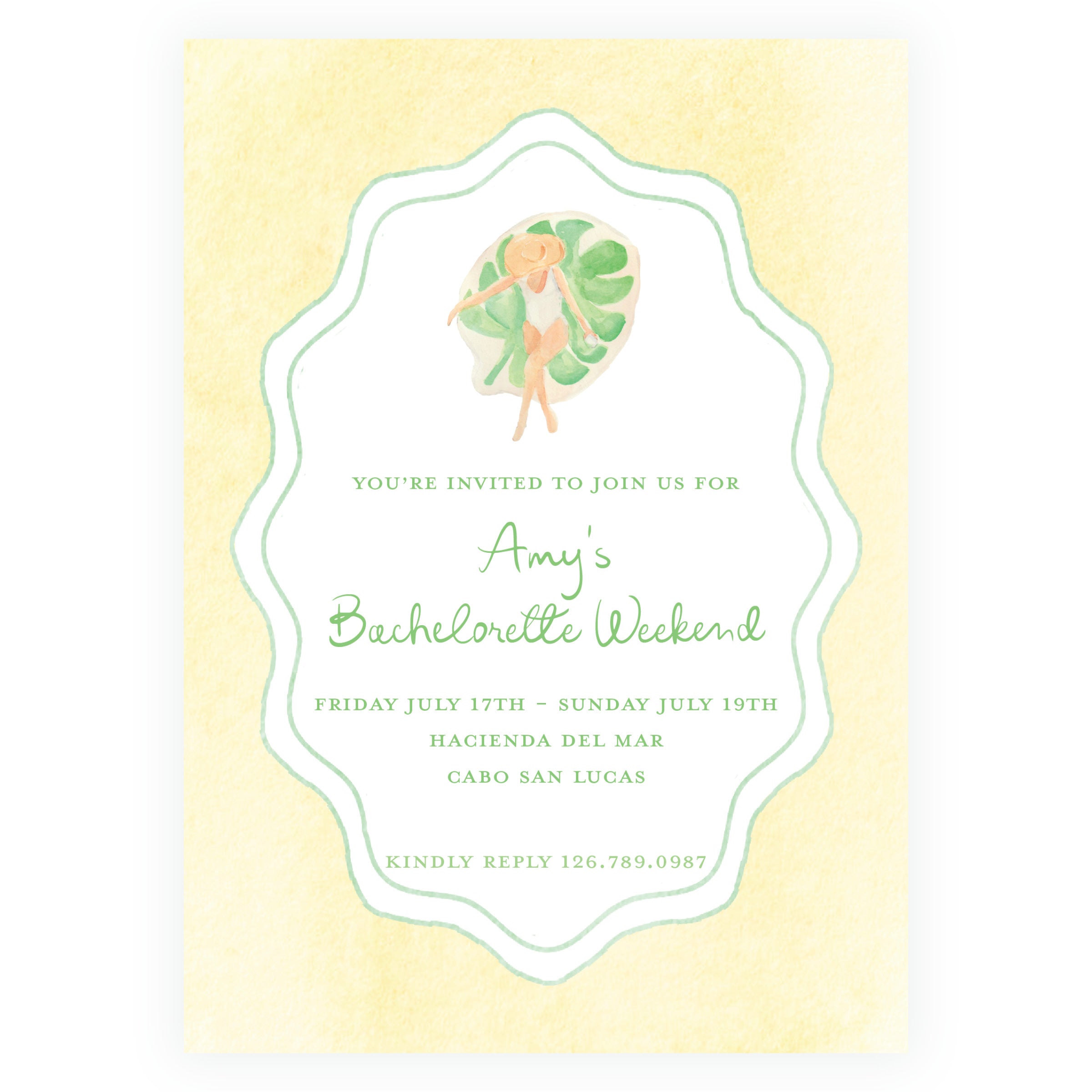 Floats & Féte Yellow Bachelorette Invitation