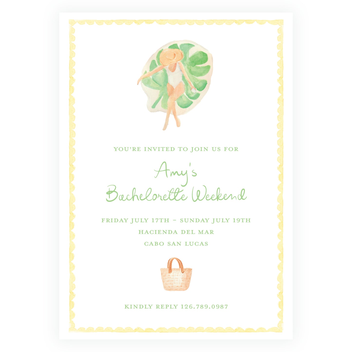 Floats & Féte Yellow Frame Bachelorette Invitation