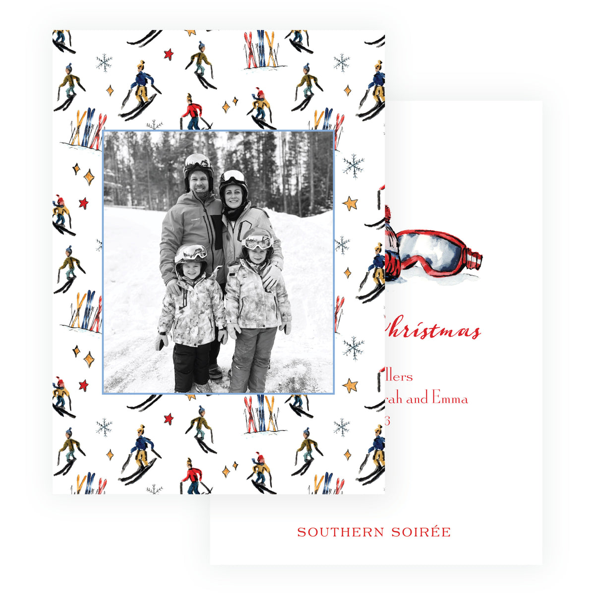 Alpine Holiday – Ski Pattern Personalized Holiday Photo Card
