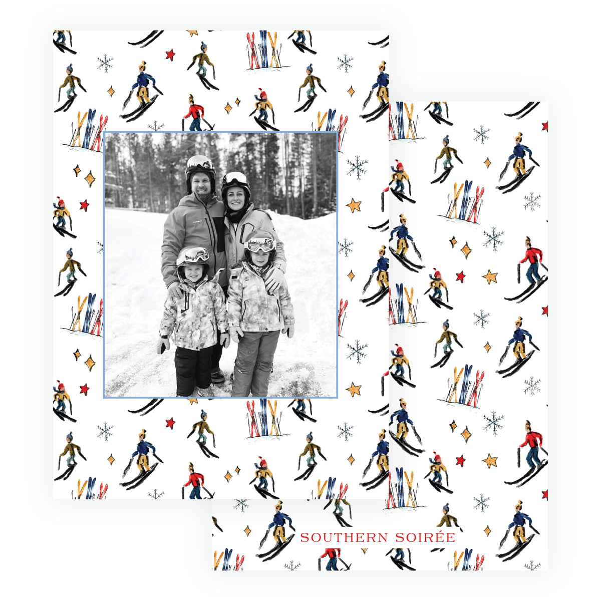 Alpine Holiday – Ski Pattern Personalized Holiday Photo Card