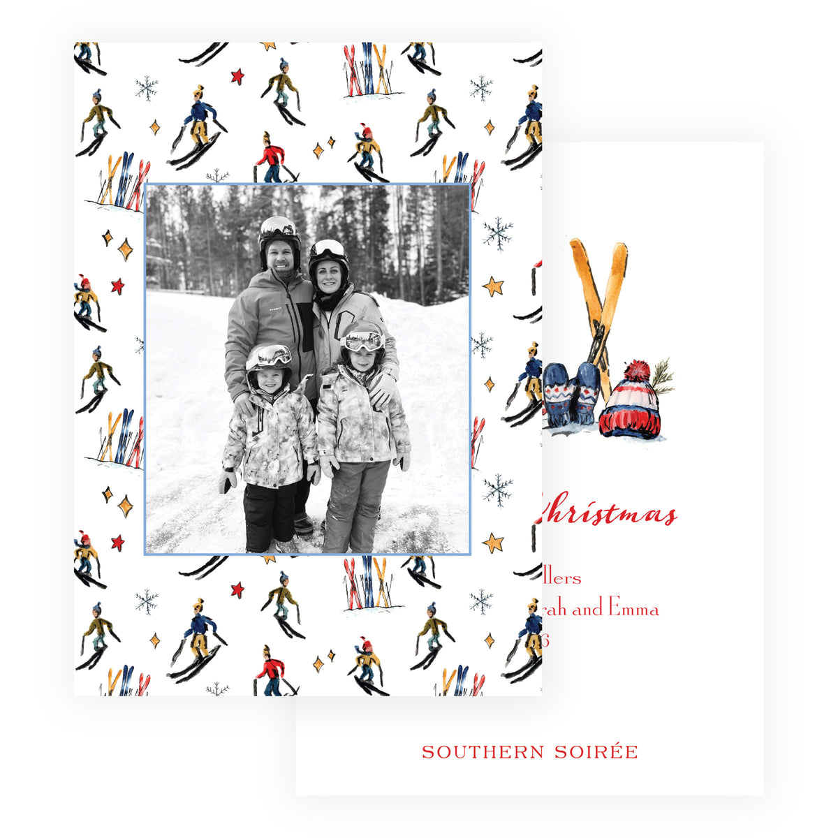 Alpine Holiday – Ski Pattern Personalized Holiday Photo Card