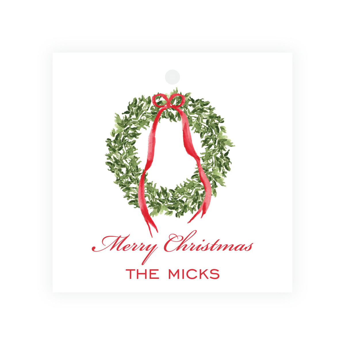 Decked in Bows Red Square Wreath Personalized Christmas Gift Tag