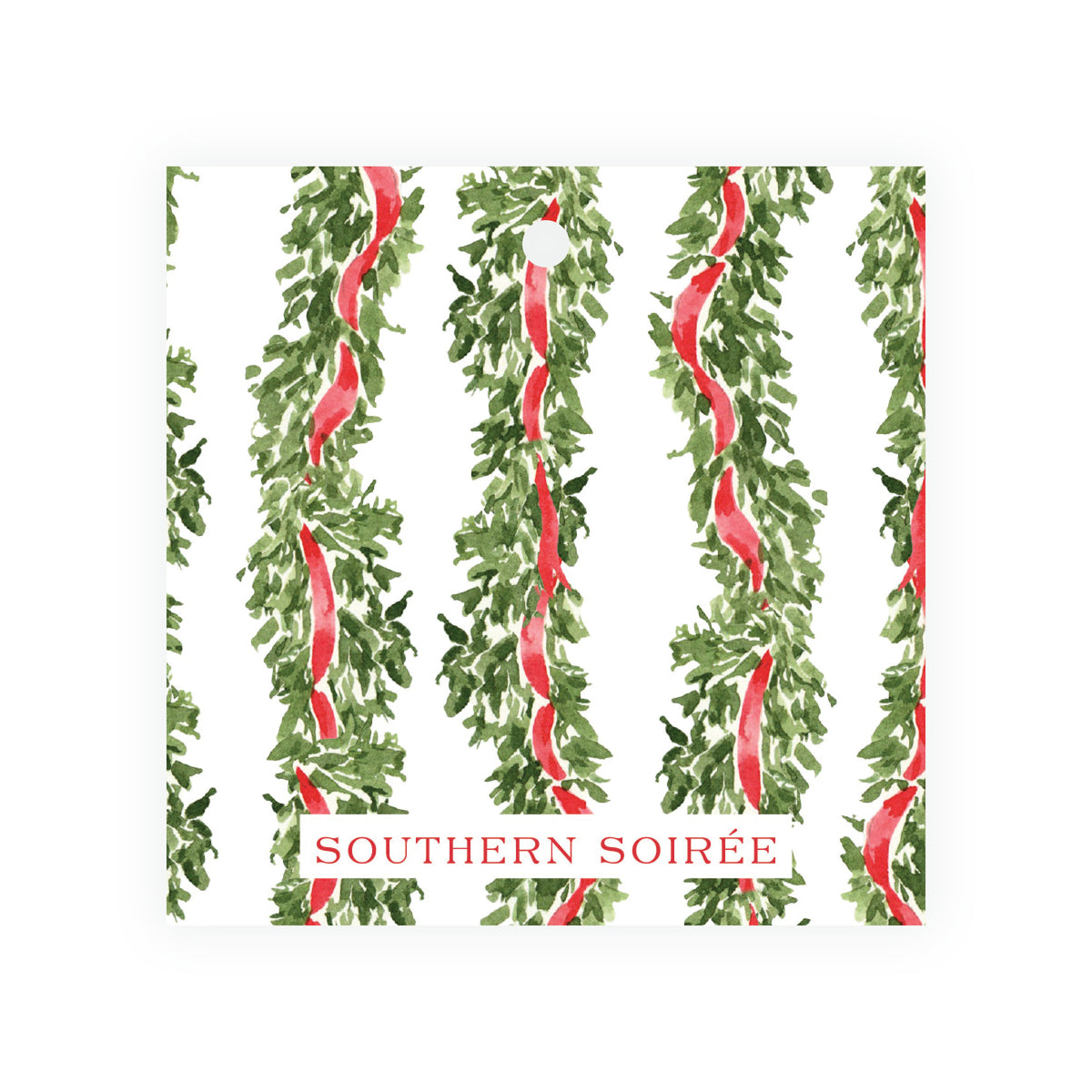 Decked in Bows Red Square Wreath Personalized Christmas Gift Tag