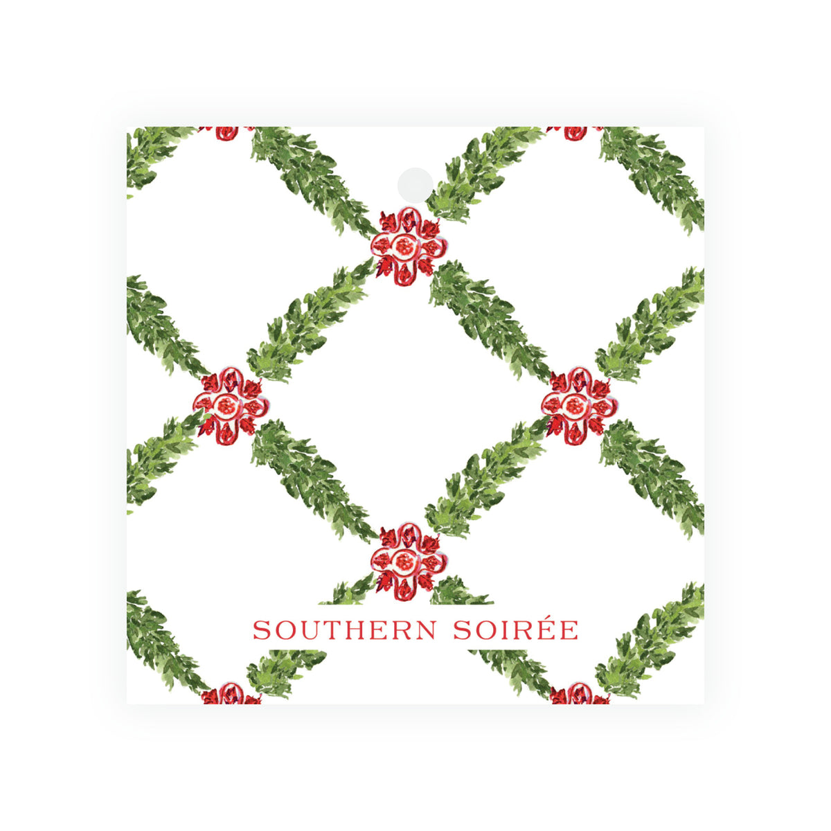 Decked in Bows Red Square Wreath Personalized Christmas Gift Tag