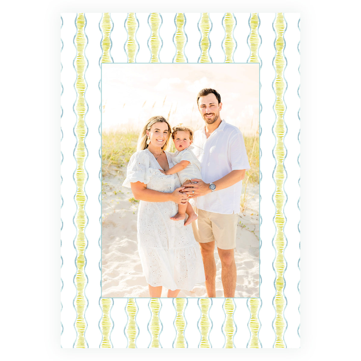 Blue and golden patterned personalized holiday photo card