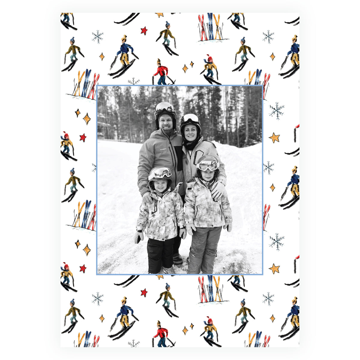 Alpine Holiday – Ski Pattern Personalized Holiday Photo Card