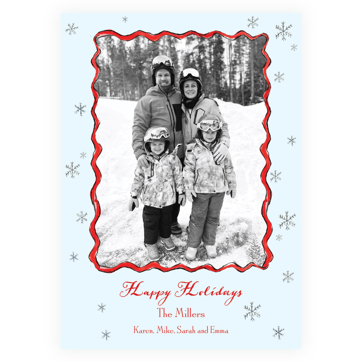 Alpine Holiday – Snowflake Ski Frame Personalized Holiday Photo Card