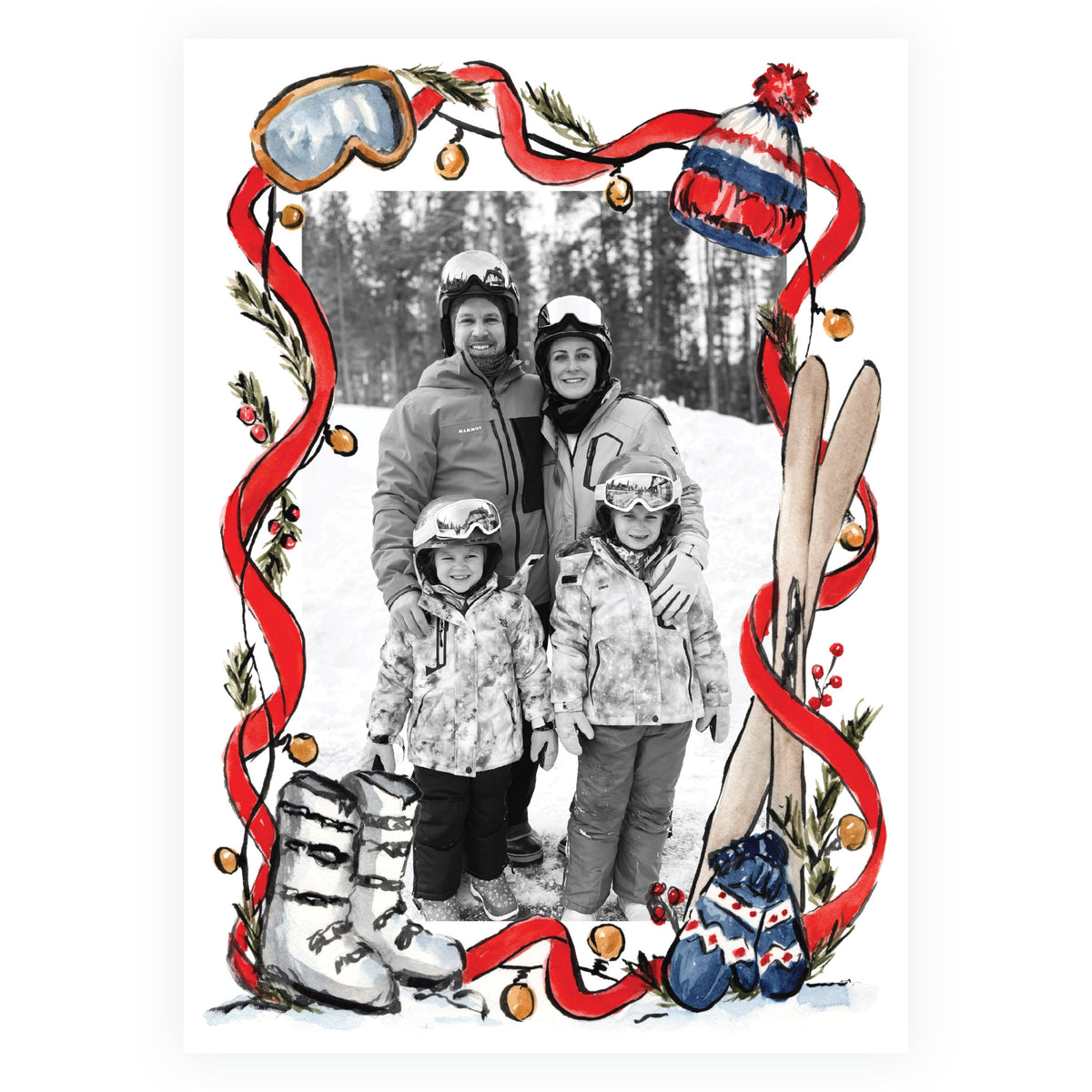 Alpine Holiday – Ski Ribbon Frame Personalized Holiday Photo Card