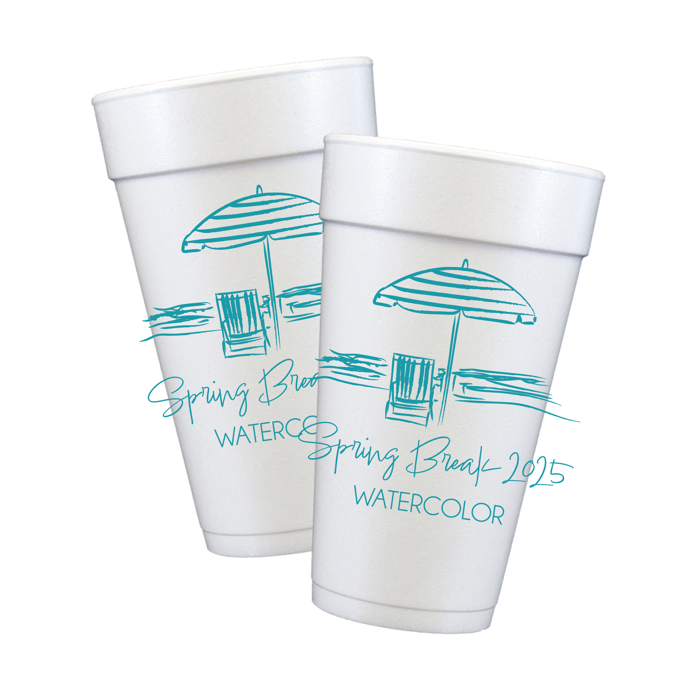 Personalized Spring Break Styrofoam Cups with beach umbrella