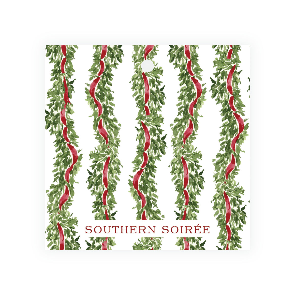 Decked in Bows Burgundy Square Wreath Personalized Christmas Gift Tag