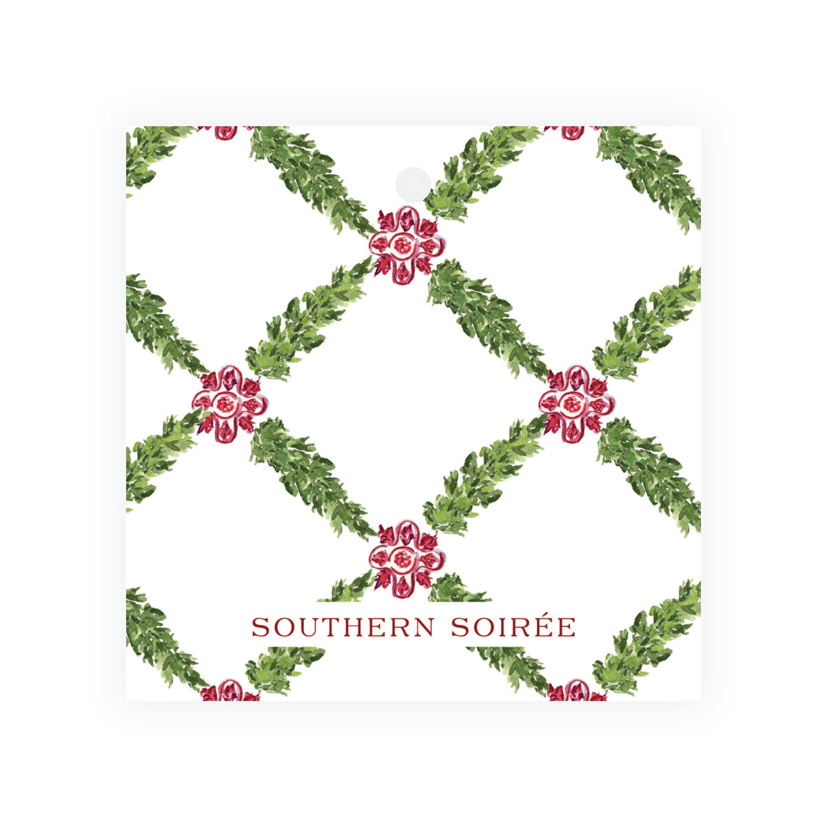 Decked in Bows Burgundy Square Wreath Personalized Christmas Gift Tag