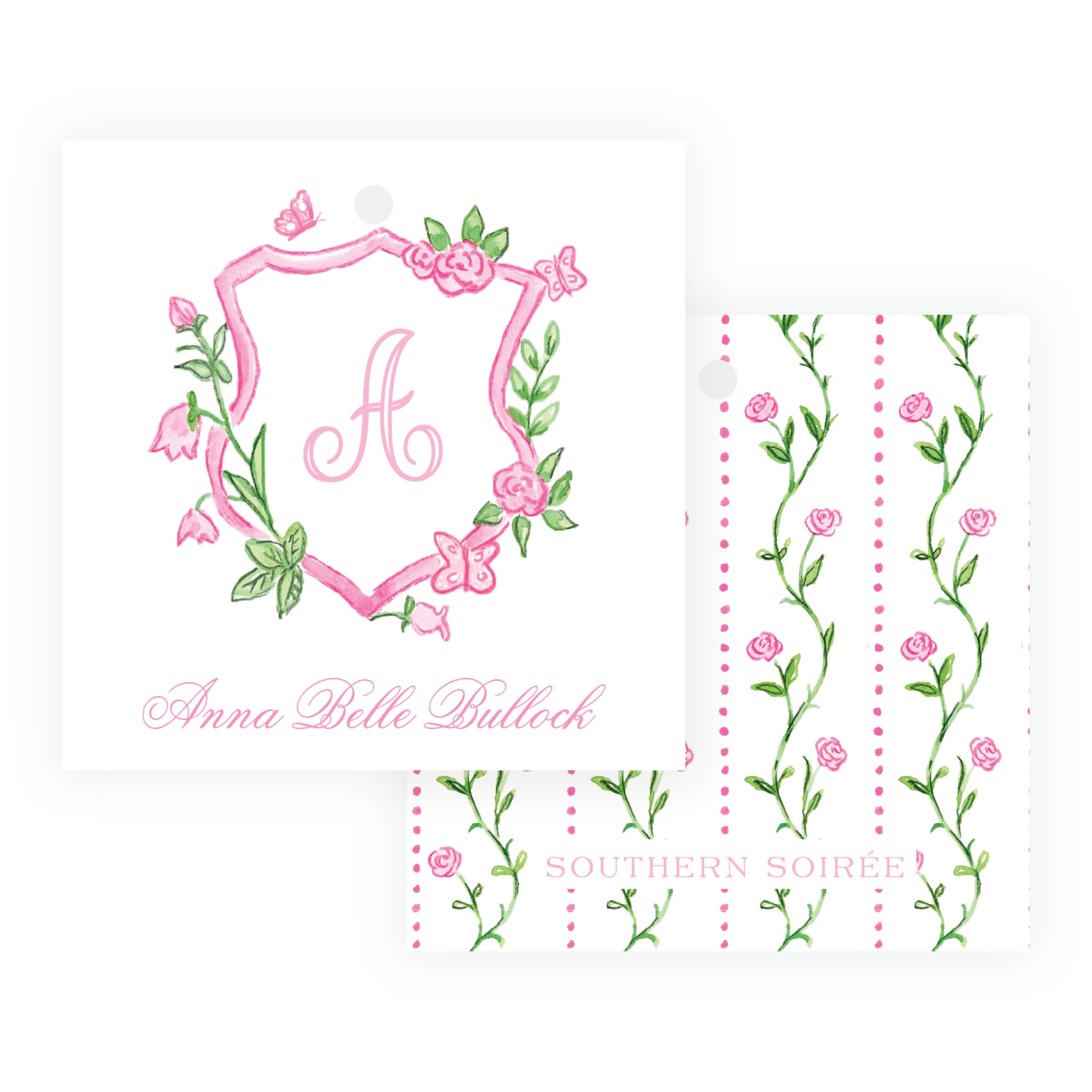 Personalized Tiny Petals watercolor floral crest square gift tag