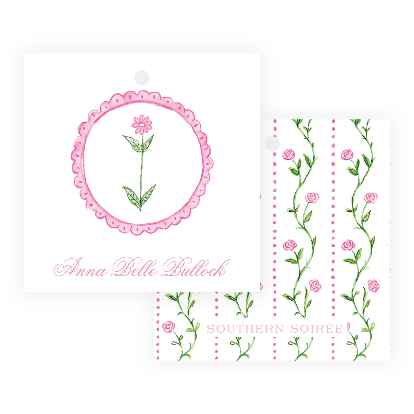 Personalized Tiny Petals floral medallion square gift tag