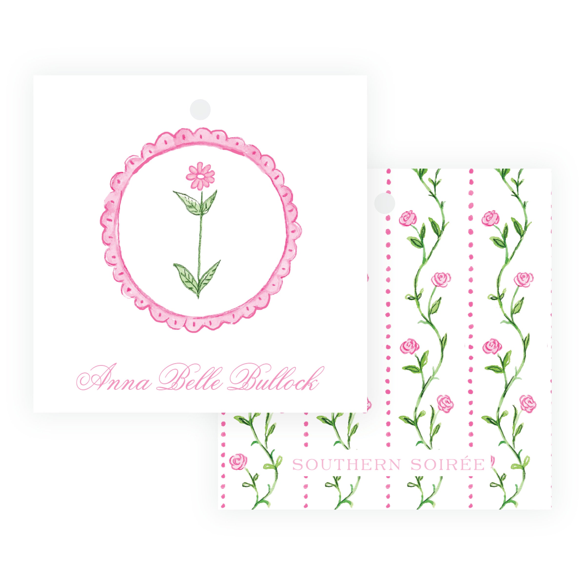 Personalized Tiny Petals floral medallion square gift tag