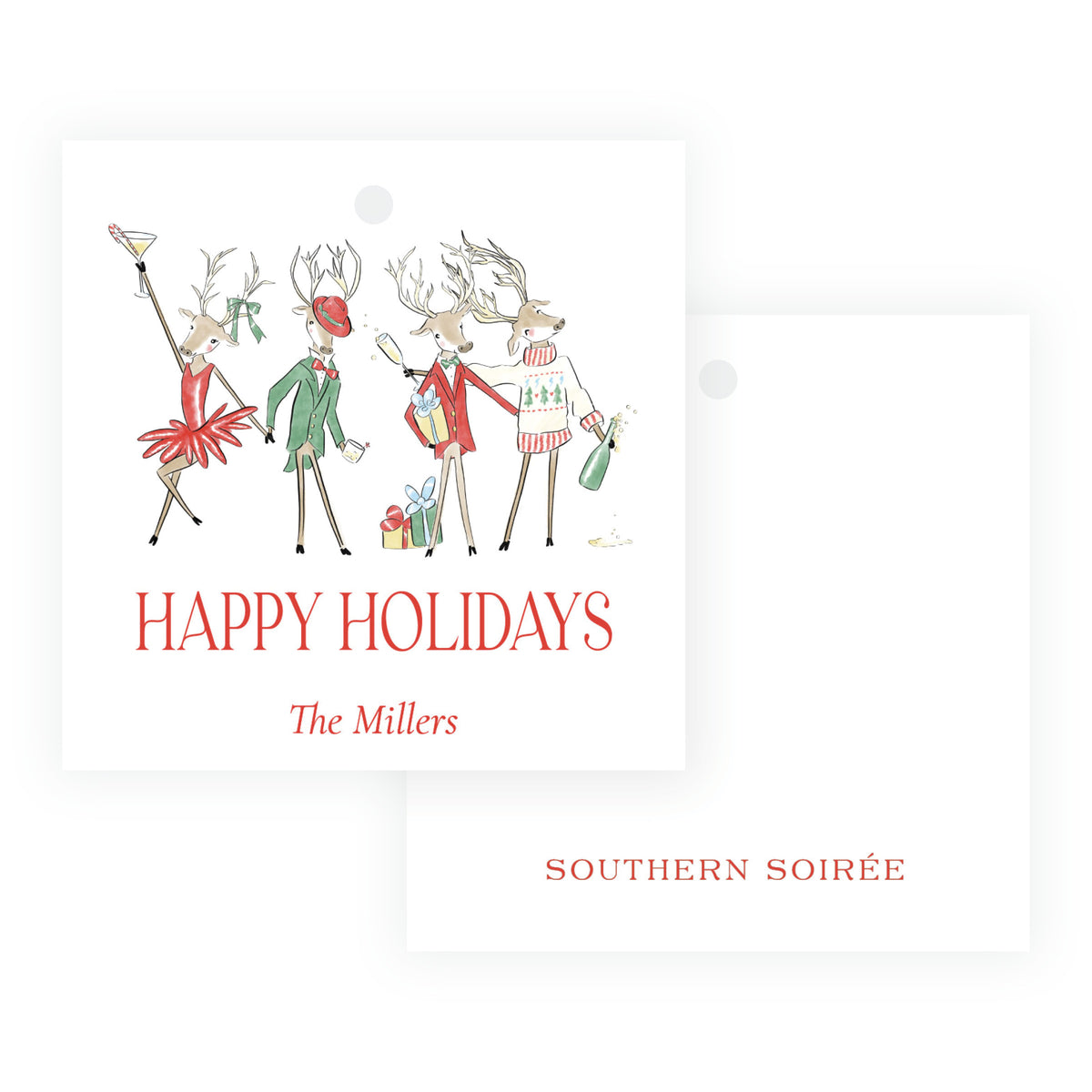 Reindeer Revelry Personalized Christmas Gift Tags – 3 x 3 Square