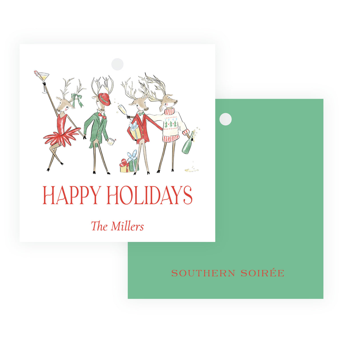 Reindeer Revelry Personalized Christmas Gift Tags – 3 x 3 Square