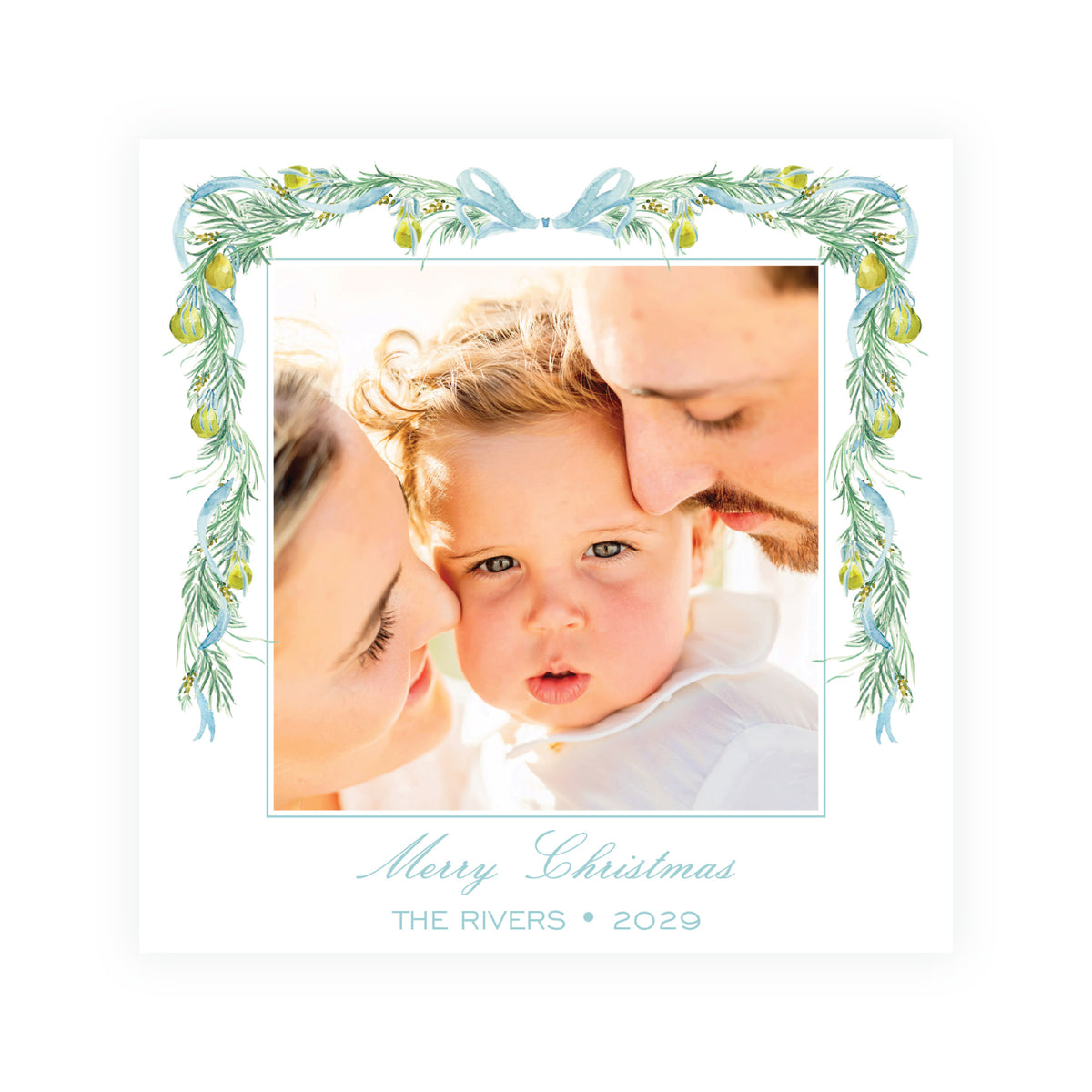 Evergreen & Pear – Square Garland Personalized Christmas Photo Card