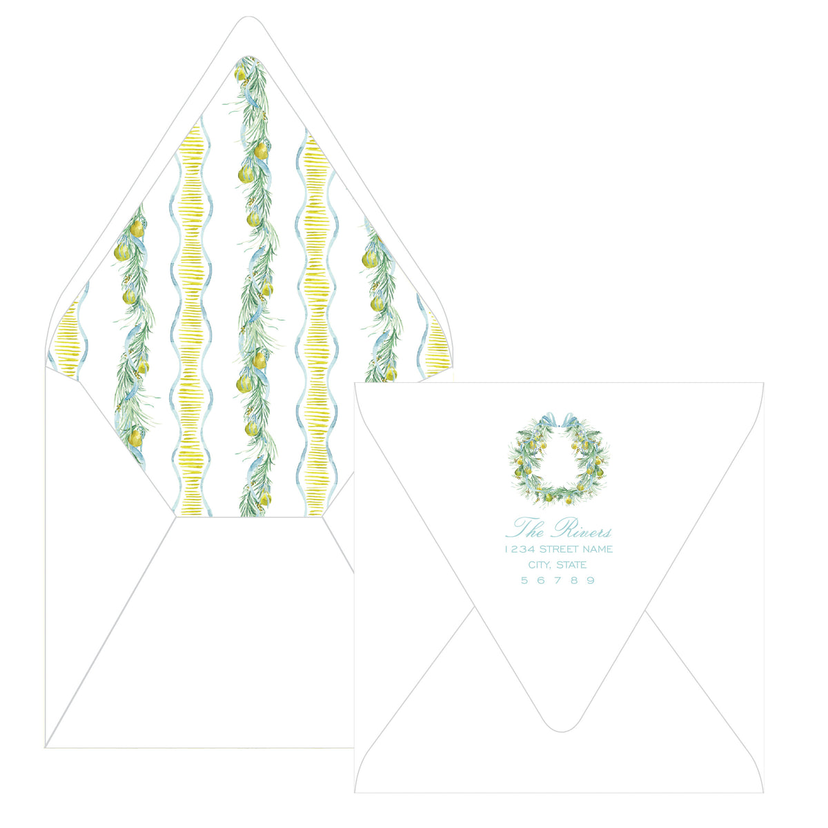 Evergreen & Pear – Square Garland Personalized Christmas Photo Card