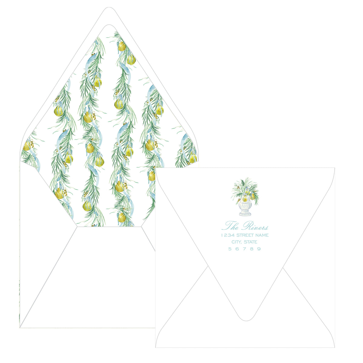 Evergreen & Pear – Square Garland Personalized Christmas Photo Card
