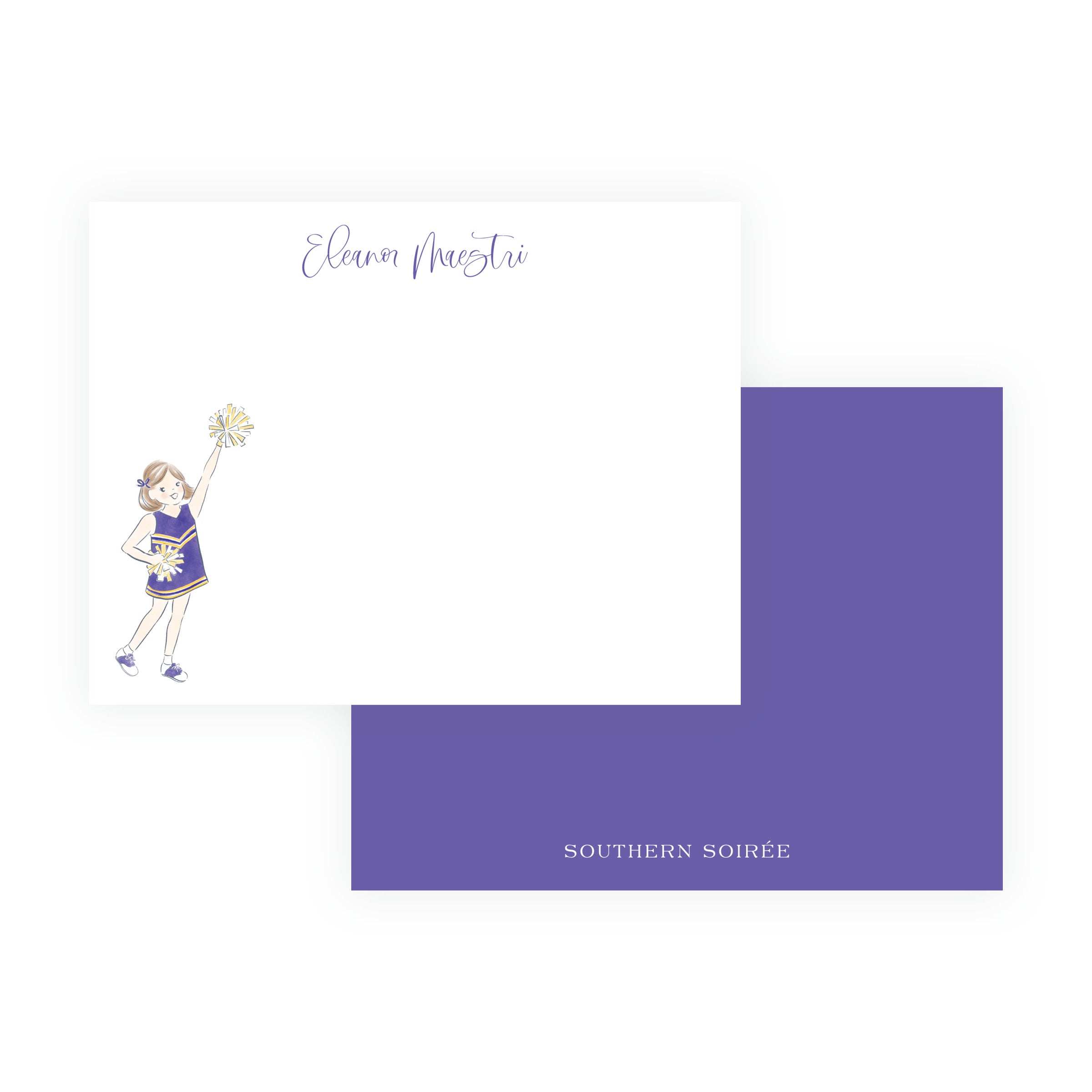 Purple & Gold Team Spirit Cheerleader Note Cards