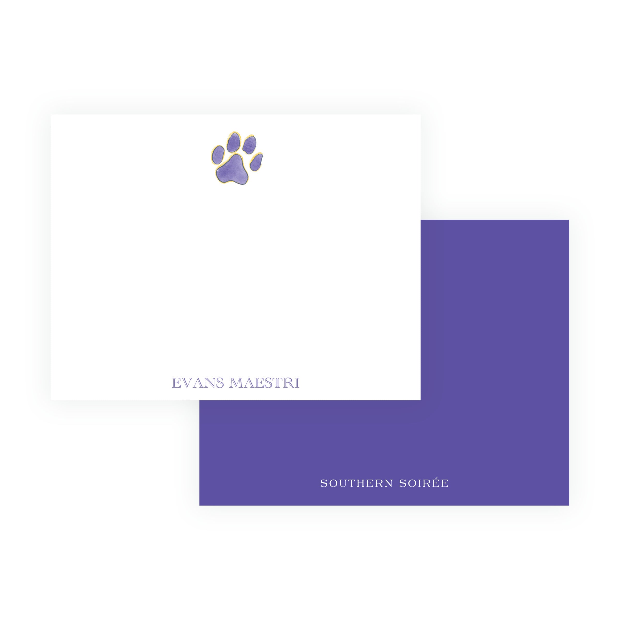 Purple & Gold Team Spirit Paw Print Note Cards