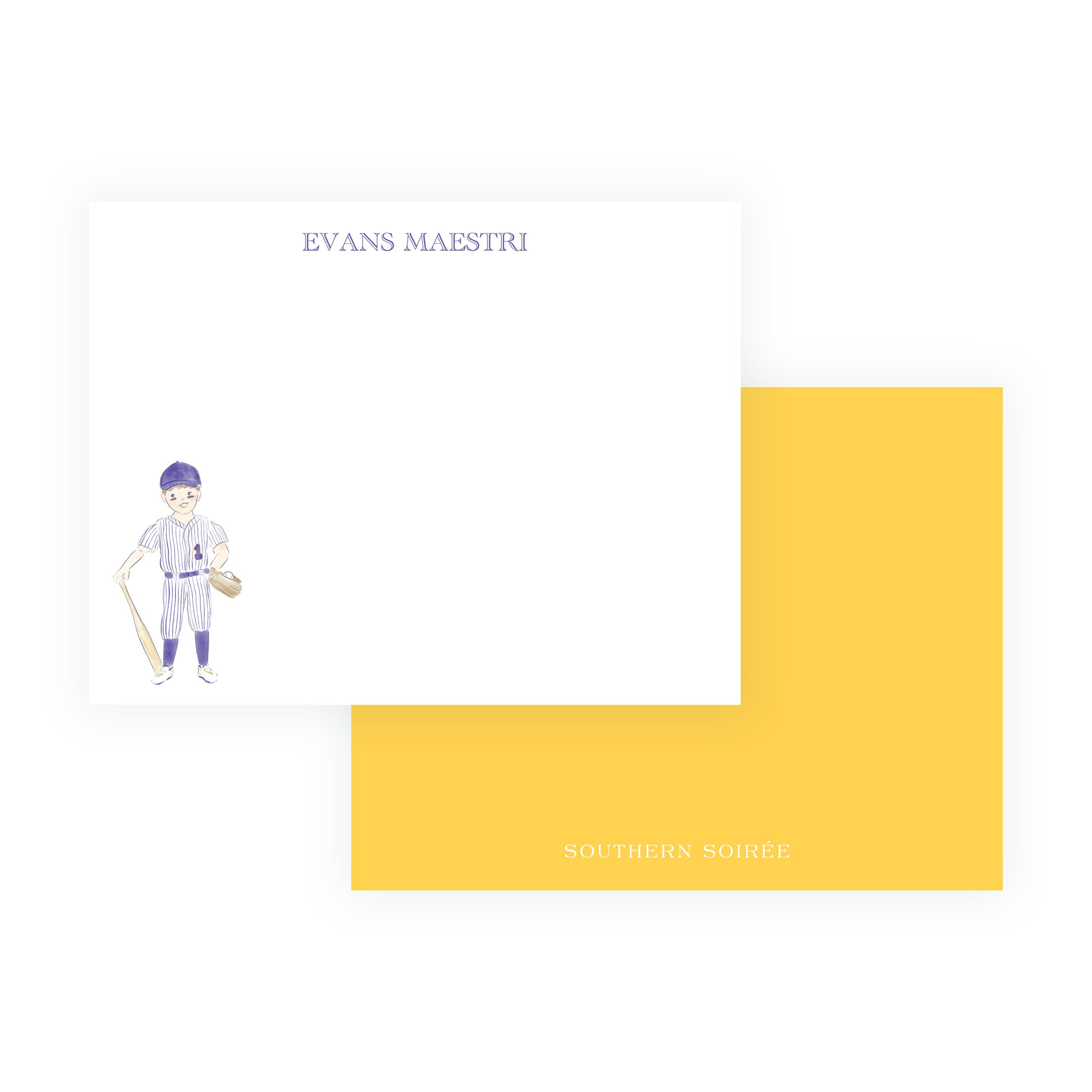 Purple & Gold Baseball Player Note Cards - Team Spirit