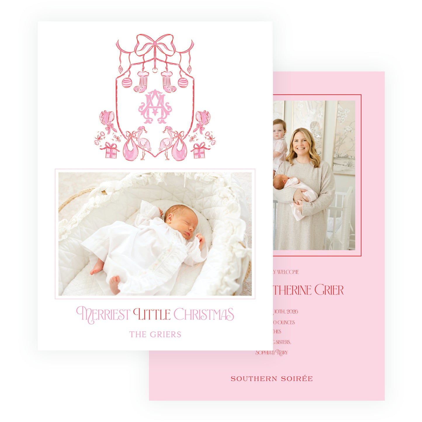 Baby Stork Holiday Crest Pink