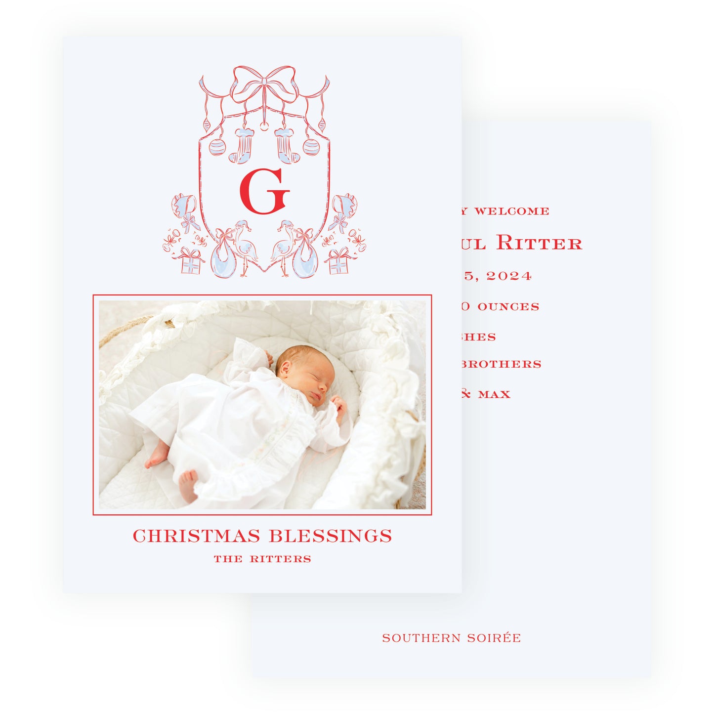 Baby Stork Holiday Crest Blue