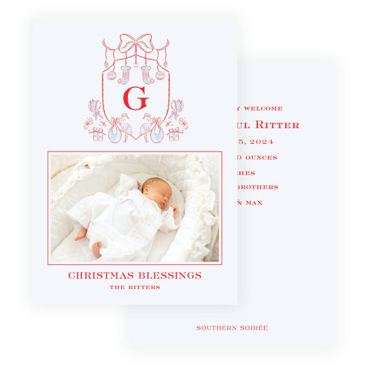 Baby Stork Holiday Crest Blue