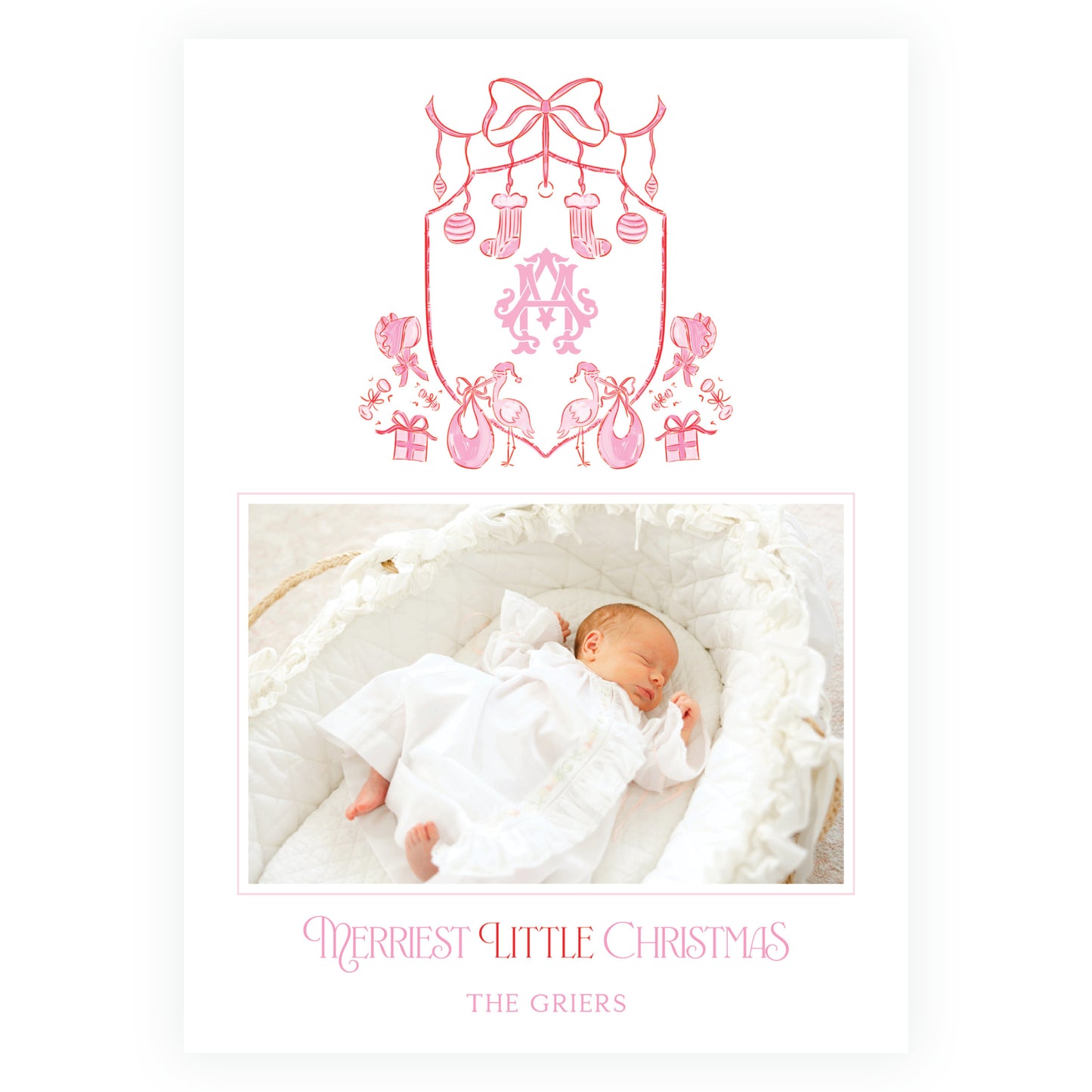 Baby Stork Holiday Crest Pink