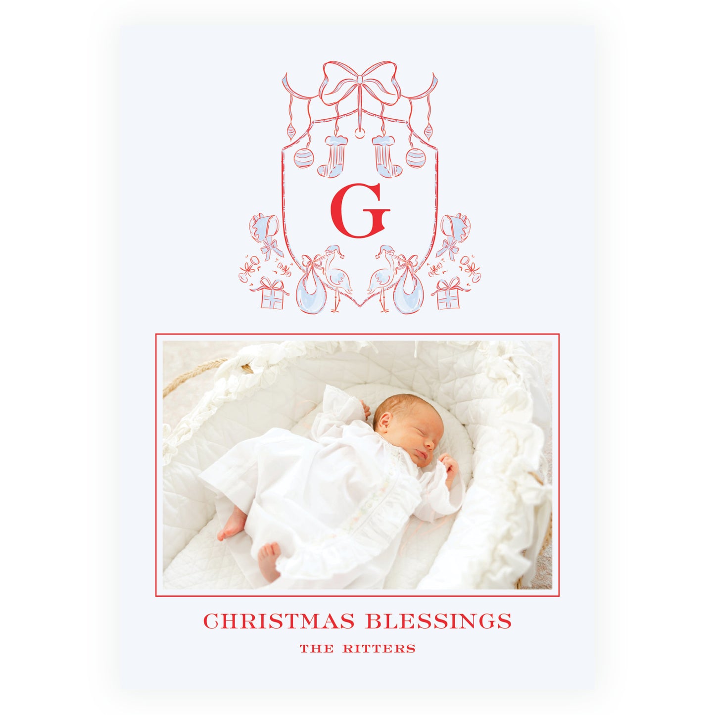 Baby Stork Holiday Crest Blue