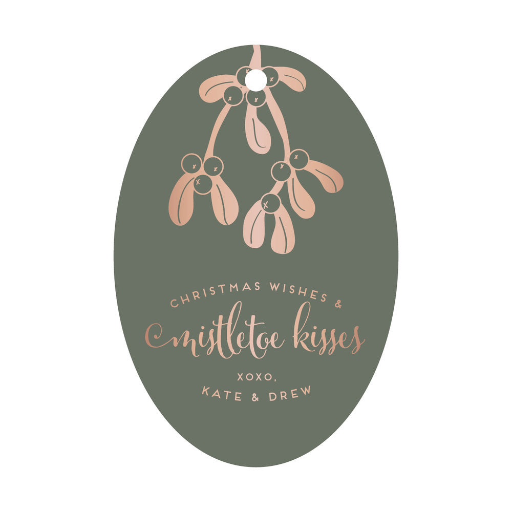 Christmas Wishes and Mistletoe Kisses Oval Gift Tag T113