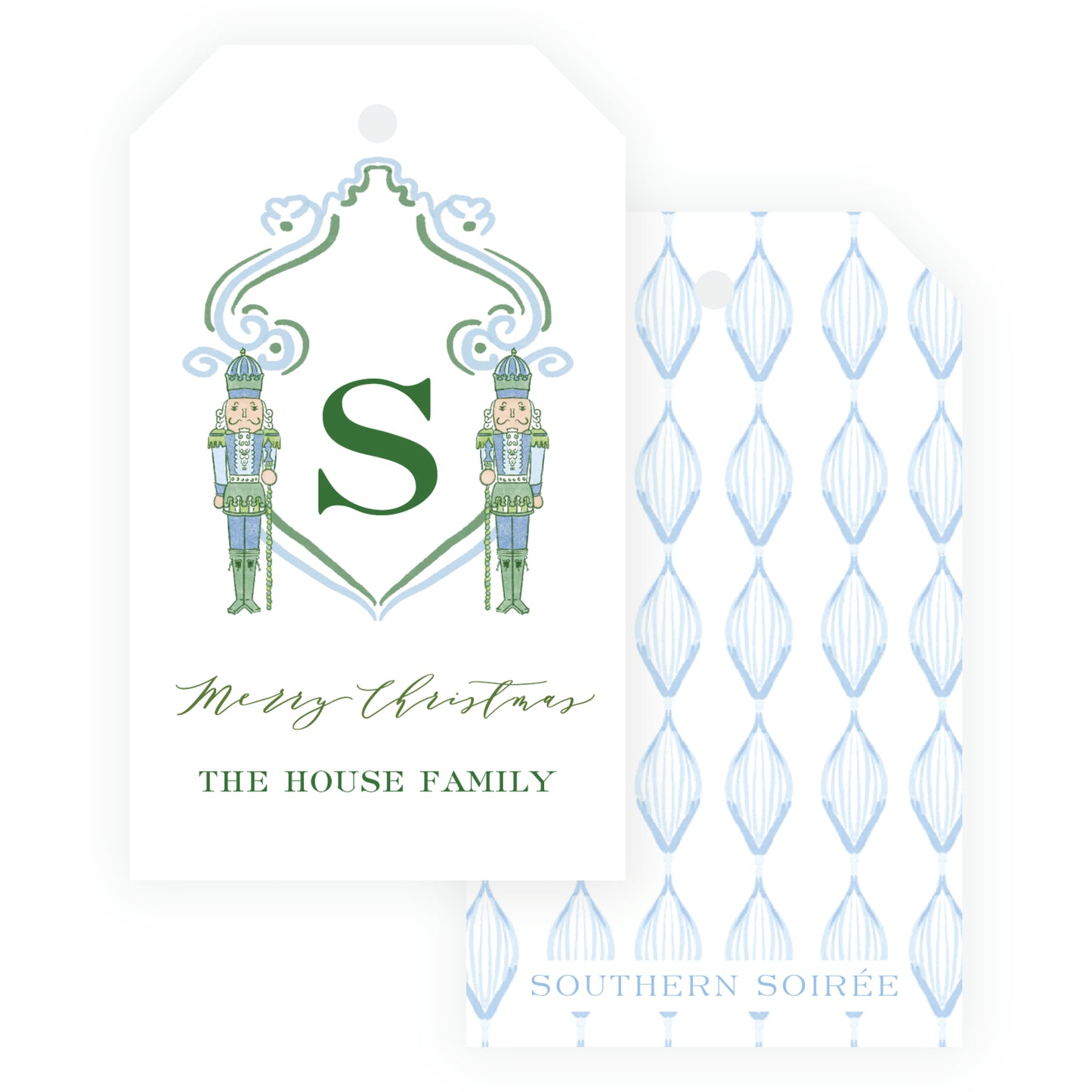 Southern Nutcracker Blue & Green Crest with Monogram Gift Tag
