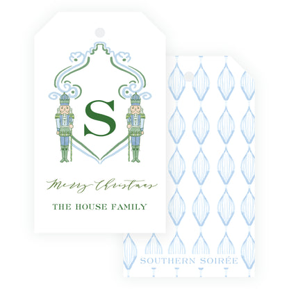 Southern Nutcracker Blue & Green Crest with Monogram Gift Tag