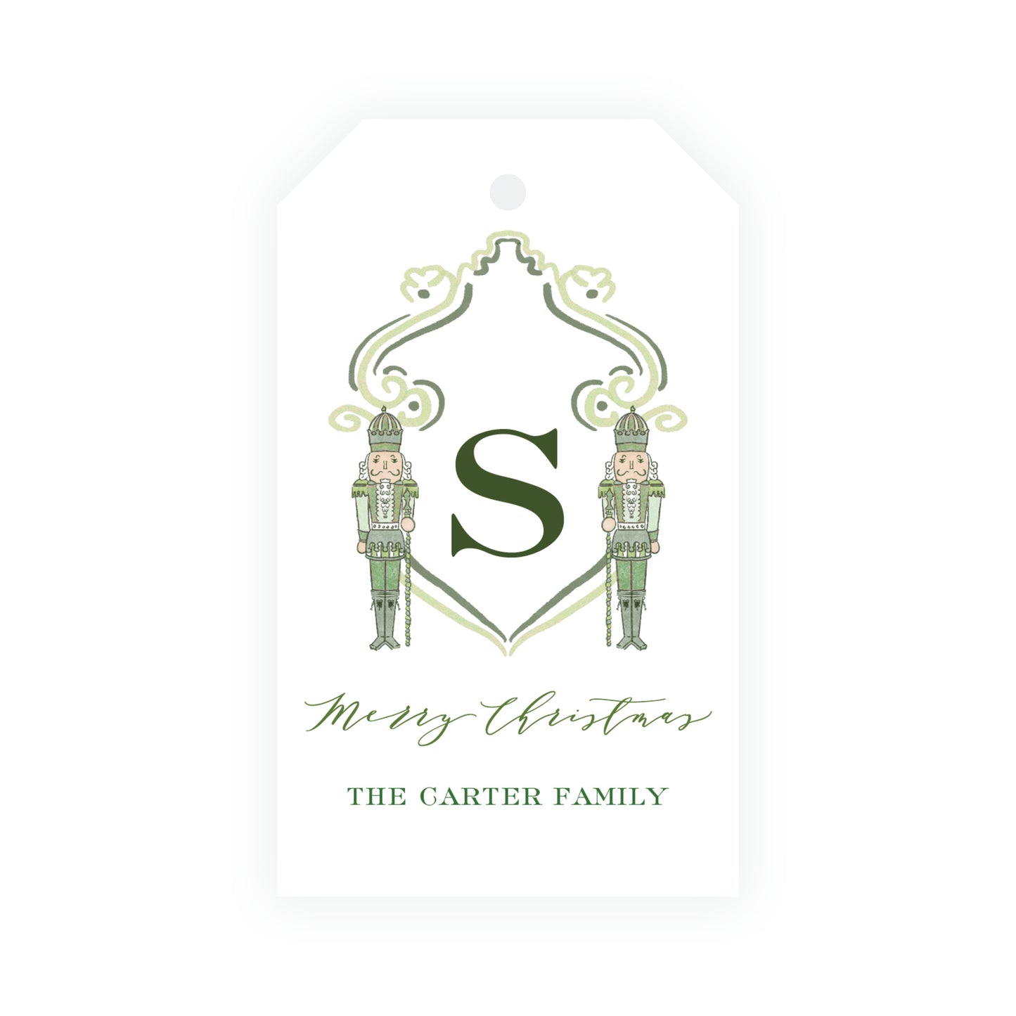 Southern Nutcracker Olive Green Crest with Monogram Gift Tag