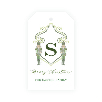 Southern Nutcracker Olive Green Crest with Monogram Gift Tag