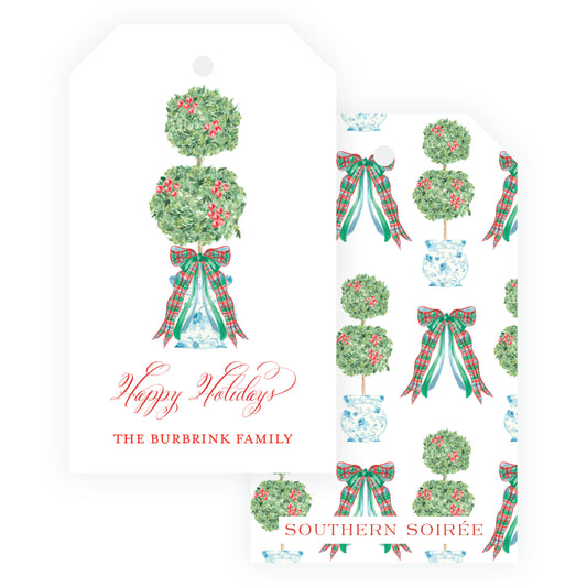 Christmas Plaid Topiary Gift Tag