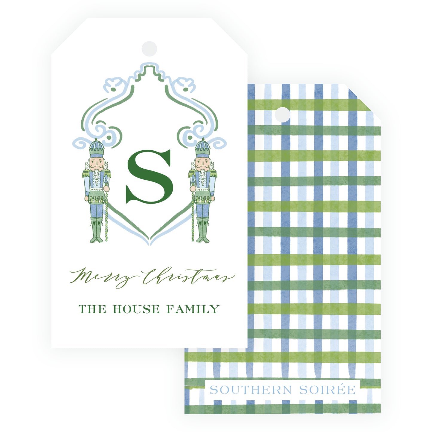 Southern Nutcracker Blue & Green Crest with Monogram Gift Tag