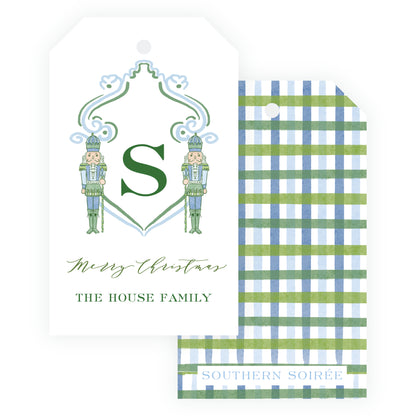 Southern Nutcracker Blue & Green Crest with Monogram Gift Tag